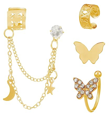 fdsmall Ohrmanschette Helix Knorpel Ohrmanschette Knorpel Ohrring Kein Piercing 14K Gold Einfache Criss Cross Double Lines Einstellbare Minimalistische CZ Wrap Ohrringe (Gold)