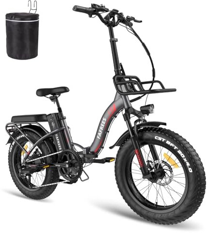 Fafrees F20 MAX Electric Bicycle, 20 * 4.0inch Men's Folding Electric Mountain Bike, 48V/22.5Ah Battery, 7 Speed, Front Basket, Unisex Adult Fatbike Ebike, Range 90-150KM (Grey)