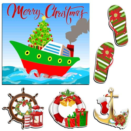 Copkim 6 Pcs Christmas Cruise Door Decorations Magnetic Cruise Ship Decor Xmas Cruise Door Magnets for Car Fridge Magnet Decal Carnival Stateroom Door