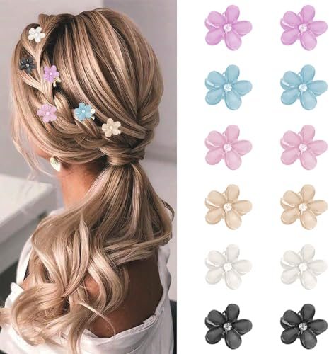 Simsky 12 Pezzi Mollette Capelli Donna, Fermagli per Capelli Diamantati, Mini Clip per Capelli a Fiore Accessori per Capelli, Piccole Mollette Antiscivolo per Ragazze Donna Festa Matrimonio
