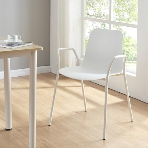 [en.casa] Silla de Comedor con Reposabrazos y 4 Patas máx. 130 kg Silla de Cocina Salón Plástico y Metal 80 x 58 x 52 cm - Blanco