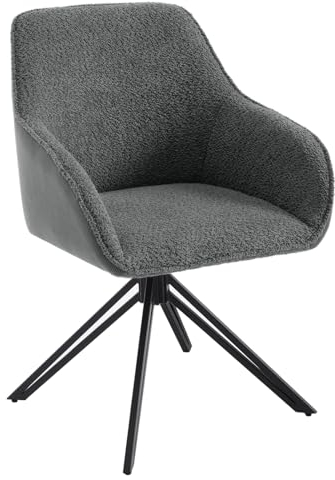 WOLTU Esszimmerstuhl drehbar, ergonomischer Stuhl Esszimmer, Drehstuhl, Küchenstuhl, Sessel Wohnzimmer, Polsterstuhl mit Armlehnen, Metallbeine, Loungesessel Chenille und Cord, Dunkelgrau, EZS11dgr-1
