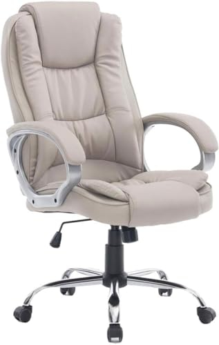 HOGAR24 ES Silla sillón de Oficina Estudio, Alta Gama, Tapizado en Piel Sintética, Color Beige Taupe.