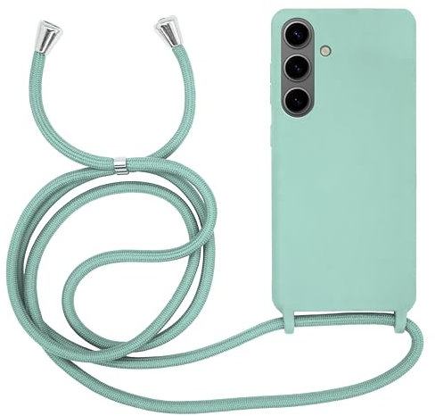MyGadget Coque Cordon pour Samsung Galaxy S24 - Cover Bumper Silicone Mat Uni avec Collier - Case Tour de Cou - Protection Anti Choc - Skin & Lanière Vert Menthe
