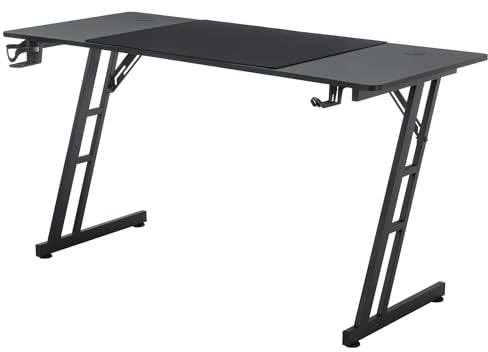 YUENFONG Tavolo da Gaming 140 x 60 cm, Scrivania per PC con Superficie in Fibra di Carbonio, Tavolo da Computer incluso Gancio per Cuffie e Portabicchieri, Nero