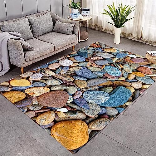 Wohnzimmer-Teppich Für Den Innen- Und Außenbereich, 3D-Gedruckte Farbige Kieselsteine, Weiche, rutschfeste Bodenmatte Für Küche, Sofa, Flur, Schlafzimmer, Wohnkultur 80 X 120 cm -7Y9T+V7Q