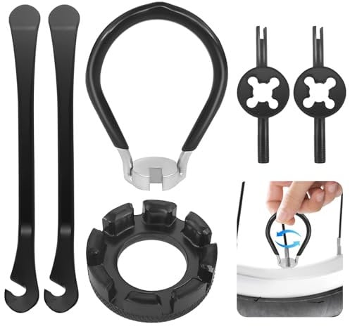 Nadinsta 6 Pcs Bicycle Spoke Wrench Tool Kit, 6-in-1 Bike Wheel Spoke Key, Spoke Tightener Tool with Rim Correction Tool, Bike Spanner Spoke Tool 10-15 Gauge for Repairing Bicycle, Electric Vehicle