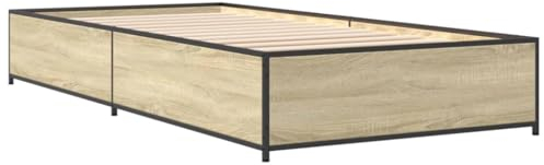vidaXL Bettgestell, Bett für Schlafzimmer, Bettrahmen mit Lattenrost, Einzelbett Schlafzimmerbett Metallbeine, Sonoma-Eiche 100x200cm Holzwerkstoff Metall