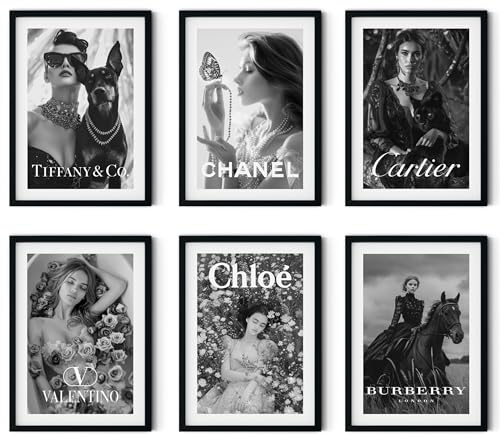 MJ-GRAPHICS® | Mood Poster Set Fashion Luxus - Schwarz-Weiß - Elegant, Luxuriös, Glamour Lifestyle, Coco - Dekorative Wandkunst Premium für Schlafzimmer Wohnzimmer - 6xA3 Kunstdrucke - ohne Rahmen