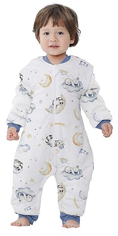 Miracle Baby Gigoteuse pour Bébé avec Pieds 2,5 TOG, Sac de Couchage Bébé à Manches Amovibles, 100% Coton, Turbulette Naissance Hiver pour Garçons Filles, Longueur 66 cm, 3-12 Mois (Bleu)