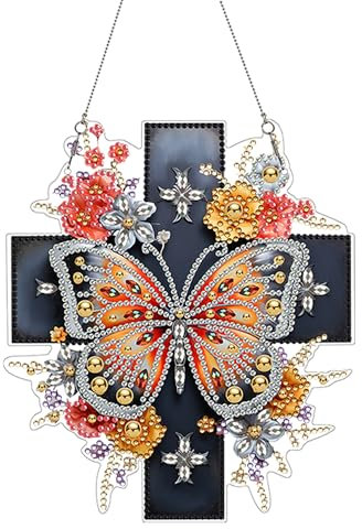 Eiflow Diamant Malerei Hängende Ornament Kreuz Kit, DIY Diamant Kunst Anhänger Kit für Erwachsene, 17x19cm Acryl Edelstein Malerei Box Kit