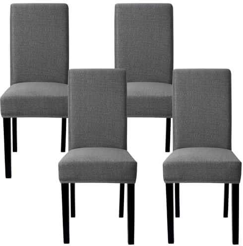 Betylifoy Stuhlhussen 4er Set Stretch Stuhlhussen für Esszimmerstühle Abnehmbare Waschbar Stuhlüberzüge Schwingstühle Stuhlbezug für Esszimmer Hotel Restaurant Küche (4, Leinen Schwarz, Universellen)