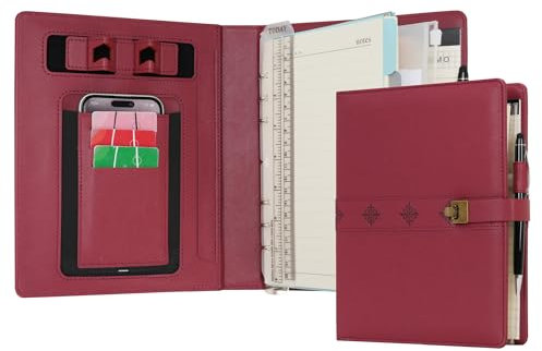 WASON A5 Tagebuch Liniertes Kompositions Notizbuch mit Stift, Nachfüllbarem Papier Herausnehmbares Klemmbrett Ringbuch Portfolio Notizblock für Schule Reisearbeit und Organizer (Rot)