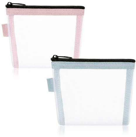AOZUO 2 Stück Transparente Tasche,Mini Tasche Kosmetiktasche Bag,Make Up Tasche Klein Organizer Handtasche aus Netzmaterial mit Reißverschluss Tragbarer Reise Kosmetik für Lippenstift Münzen