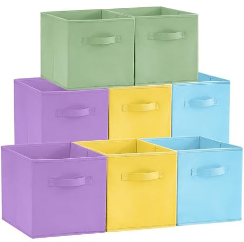 Lifewit 8 Stück Aufbewahrungsbox aus Stoff, Faltbar Aufbewahrungswürfel Kallax Boxen Aufbewahrung aus Vliesstoff mit Griff für Würfelregal Boxen Regal Einsatz, 33 X 33 X 33 cm, Vier Farben mischen