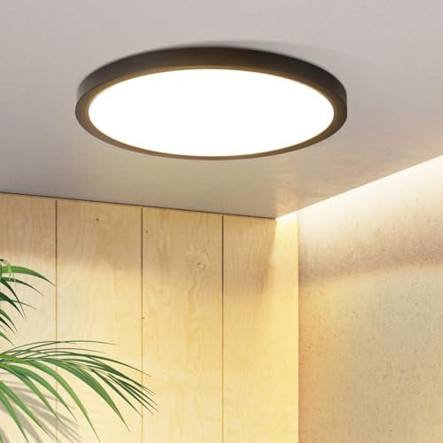 cliheet Deckenlampe LED Deckenleuchte Flach - Ø18cm Badezimmerlampe Schwarz 15W Küchenlampe Rund Badezimmer Deckenbeleuchtung 3000K Badlampe Klein IP44 Warmweiß Flurlampe für Schlafzimmer Flur Bad