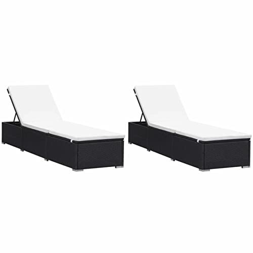 ShGaxin Sonnenliegen mit Auflage 2 STK. Poly Rattan Schwarz, Gartenliege, Liegestuhl, Sonnenstuhl, Sonneninsel Outdoor, Liegen, Gartenmöbel, Bäderliege, Relaxliege - 277088