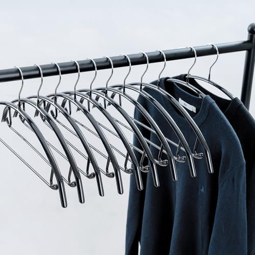 Cocomaya 42CM Schwarz Keine Schulter Bumps No Mark Anti-Rutsch Gummi beschichtete Kontur Metall Mantel Kleiderbügel, Pullover Kleiderbügel, T-Shirt Kleiderbügel mit Hosenbügel 20 Stück