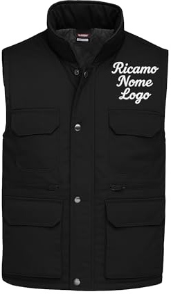 Ristohouse Gilet Imbottito da Lavoro Multitasche con Ricamo Personalizzato (IT, Testo, M, Regular, Regular, Nero)