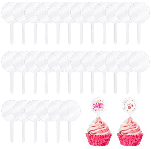 Cupcake-Topper aus Acryl, blanko, 5,1 cm, transparent, für Geburtstag, Festival, Party, Hochzeit, Party, Kuchendekoration, 30 Stück