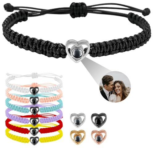 zyinoant Personalisiertes Projektions Armband mit Foto Individuelles Projektions Armband mit Bild innen Maßgeschneidertes Geschenk für Frauen Männer Jubiläum (Herz)