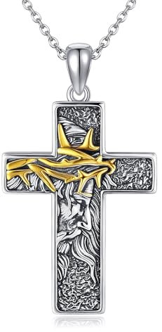 ONEFINITY Jesus Halskette 925er Sterlingsilber Jesus Halskette mit Dornenkrone und Kreuzanhänger Jesus Schmuck Geschenk für Männer und Frauen