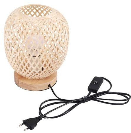Reinscer Lampe de table japonaise en rotin bambou, lampe de chevet, lampe de bureau, chambre à coucher, décoration à faire soi-même, prise UE