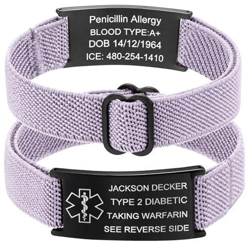 Medizinisches Warnarmband Damen/Herren - Medizinische Alarm Armband Personalisiert mit Info (Autismus,Allergie,Diabetes,Epilepsie) Lila Notfallarmband SOS ID Armband Geschenk für Senioren Kinder
