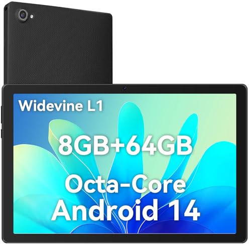 ryesug 10 Inch Tablet Android 14 Tablet, Octa-Core with 8GB+64GB+1TB, 5000mAh, 2.4Ghz + 5Ghz WiFi 6, Bluetooth 5.0 Dual 5MP+8MP Camera, 1280 * 800 Full HD Display(Black)