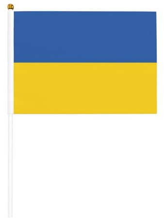 Flagge der Ukraine, kleine Flaggen auf Stöcken, langlebig, 14 x 21 cm, Mini-Flaggen für Hof, Garten und Outdoor-Dekoration, 6 Stück und 12 Stück