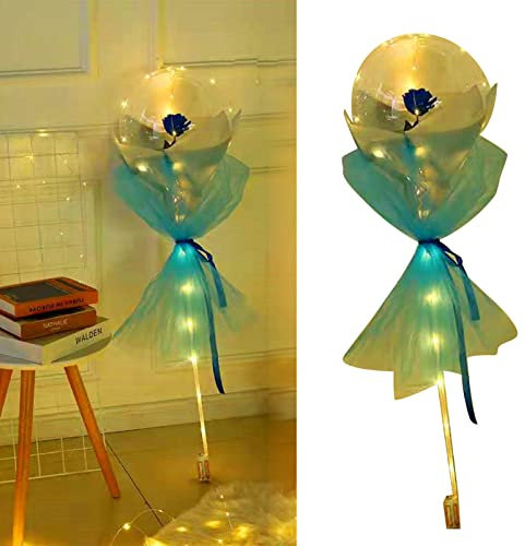aqxreight Balon Lumineux Bouquet Rose Bouquet Transparent Saint Valentin Cadeaux avec du Papier de Gaze Red Fleurs Plus Longues Fleurs (BLUE)