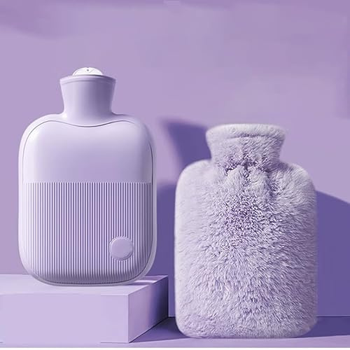 Hot Water Bottle with Cover,Premium Natural Rubber Hot Water Bag,Soft Fleece Cover - Helps Provide Warmth and Pain Relief,Great Ideal for Parents and Lover,(Purple) (2L)