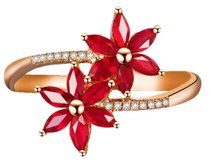Lirzxin Eheringe Damen Rosegold 375 9K, Trauringe für Frauen Elegante Doppelblumen 0.80ct Labor Erstellt Rubin und Moissanit Ehering Verlobungsring Rosegold Gr. 65 (20.7)