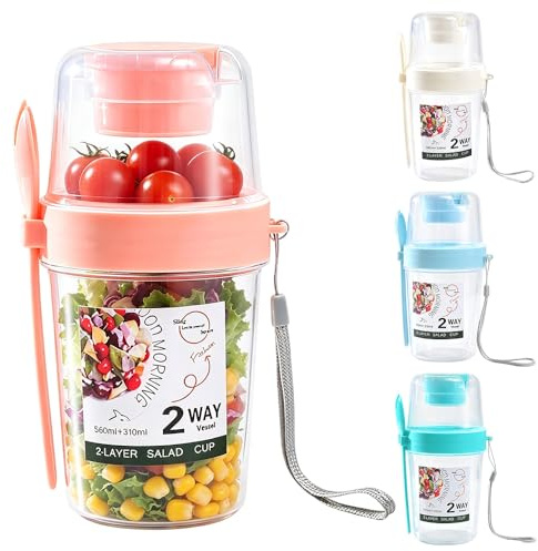 DAJASD Müslibecher To Go,4 Stück Overnight Oats Gläser Mit Löffel,300ml + 500ml Müslibecher für Trocken-Nass-Trennung,Doppelschicht Joghurtbecher to go,für Frühstück,Obst, Nüsse,Müsli,Salat,BPA-Frei