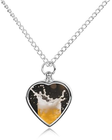 ELUZZIZUT Beer Glass Pet Cremation Jewelry for Ashes Heart Pendant Locket Urn Necklace Personalized Memorial Keepsake Necklace for Women Men to Hold Ashes of Loved Ones