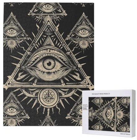 All Seeing Eye Triangle Spiritual Occult Dark Personalised 500 Piece Wooden Jigsaw Puzzle For Adults, Custom Portrait Picture