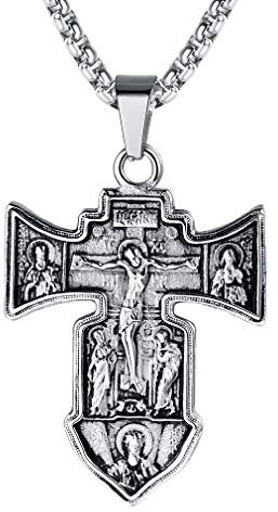 FaithHeart Edelstahl Kette mit Jesus Kreuz Anhänger Herren Jungen Russisch Orthodoxes Kreuzanhänger für Männer Religiöser Amulett Schmuck…