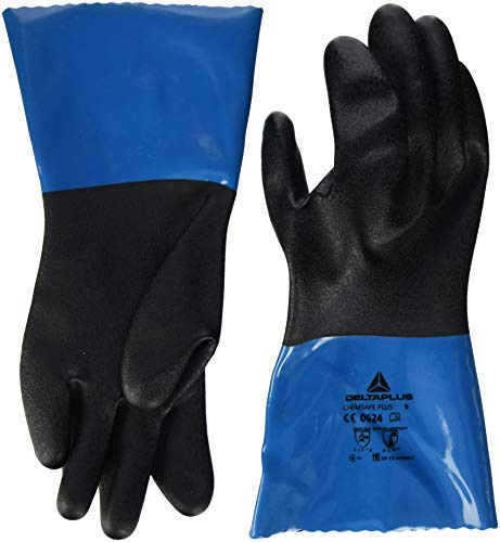 Deltaplus VV836BL09 Pvc/Nitril Auf Polyamid Träger Handschuh - Handschuh Pvc/Nitrilbeschichtung - 30 Cm, Blau, Größe 09