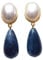 Leichte sehr große Ohr-Clips vergoldet Stein perlmutt-weiß Anhänger blau marmoriert tropfen-förmig Designer JUSTWIN klassisch elegant chic