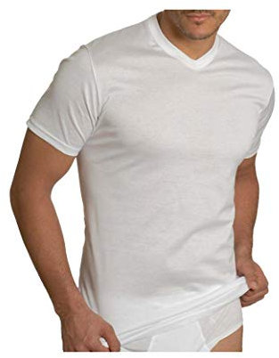 AXIOM Maglia Intima Uomo Scollo V Mezza Manica Mm 6603 Filo di Scozia, Bianco, 4