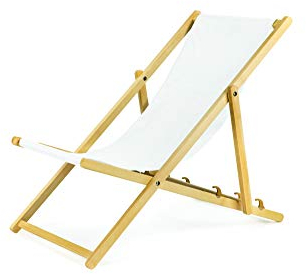 Liegestuhl klappbar aus Holz - weiß Leichte Klappliege - Faltbare & verstellbare Sonnenliege für Garten, Strand & Balkon - Gartenliege mit Atmungsaktiv Stoffbezug - Mischgewebe