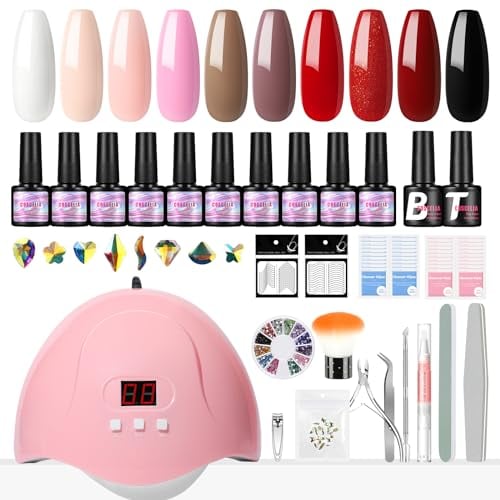 COSCELIA Kit Semipermanente Unghie con Lampada UV/LED 36W, 10 Colori Smalto Semipermanente Unghie Bianco Rosa Marrone Rosso Nero, Base e Top Coat, Kit Unghie Gel Completo