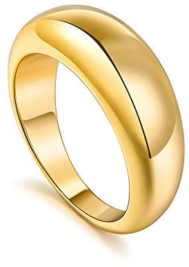 micuco Chunky Dome Rings for Women 14K Gold Plated Statement Ring Cubic Zirconia Inlay Gold Star Thick Rings, Metall, Hochglanzpoliert