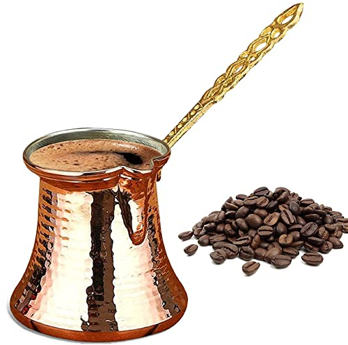 Cafetière turque en cuivre martelé avec poignée en laiton, Jezve Ibrik Briki pour la cuisinière (148 ml)