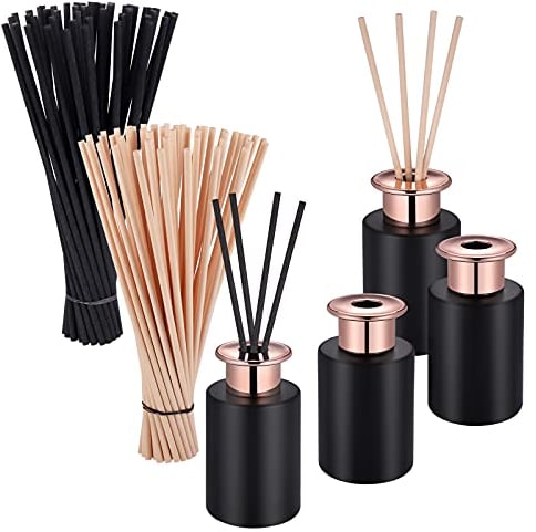 JIZZU Glas Diffusor Flaschen, 4 Stück Leere Diffusorflasche, 100ml Schwarze Reed Diffuser mit Ersatzstäbchen Set für DIY Ersatzstäbchen-Sets, Duftvase 100 Stück