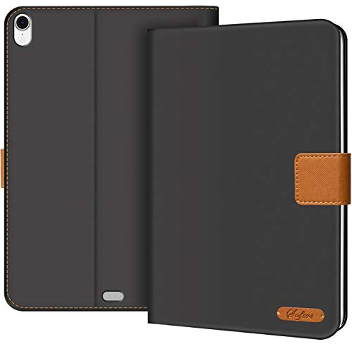 CoolGadget Tablet Hülle für iPad Pro 12.9 2018 Klapphülle Jeans Look Grau | Textil Klapphülle mit Diagonalstruktur, vier Fächer für Karten plus Geldfach, Standfunktion, Verschlusslasche