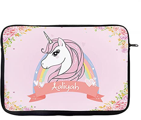 Personalised Floral Unicorn Magically Stars ANY NAME Funny Kids Birthday Gift BACK TO SCHOOL Laptop Sleeve, Laptop Organiser, Laptop Case Office use. (14)