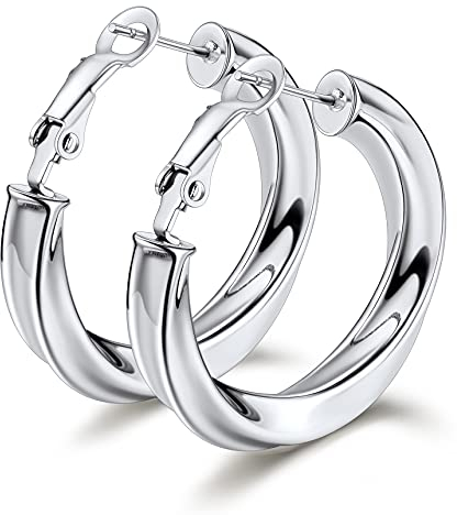 Bestyle Creolen Silberne Klein Chunky Huggie Creolen für Damen Edelstahl Ohrringe Runden, Helix Piercings Chirurgenstahl Ohrringe, Durchmesser 30MM, Ohr Modeschmuck für Frauen