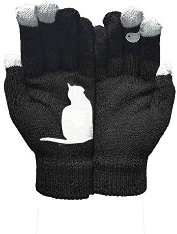 Winterhandschuhe für Hunde und Hunde, warm, bedruckt, Herbst und Knochen, Handschuhe für Damen, Schwarz , One size