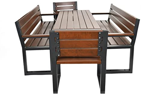 Modernes Zeitloses Holz Balkonmöbel Terrassenmöbel Gartenmöbel Set - Essgruppe Sitzgruppe mit Terrassenbank Gartenbank Gartentisch Stühlen für Outdoor Garten Terrasse - für 8 Personen (Palisander)